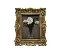 CISOO Small Vintage Picture Frame 2.5x3.5 Inch Antique Bronze Gold Wallet Size Photo Frame for Tabletop and Wall Decorative Floral Design Retro Home Decor Photo Gallery Art