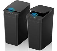 CISSIYOG Black Bathroom Bin with Lid,2xPack 10L Touchless Sensor Bin - Slim Automatic Rubbish Bin for Kitchen, Bedroom, Toilet, Office - Smart Motion Garbage Bin