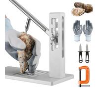 CISSIYOG Oyster Clam Opener Machine, Adjustable Oyster Shucker Machine Shucker Tool Set Including Two Oyster Shucking Knife,a pair of Glove and one G-Clamp for Seafood Restaurants and Home Kitchens