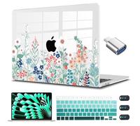 CISSOOK Compatible with MacBook Air 15 inch Case 2025 2024 2023 Release Model A3114 A2941, Plastic Hard Shell Case with Keyboard Cover for MacBook Air 15.3 M4 M3 M2, Wild Green Flower