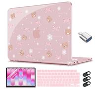 CISSOOK Compatible with MacBook Neo 13 inch Case 2026, Cute Aesthetic Design Hard Shell Case with Keyboard Cover, Screen Protector for MacBook Neo 13 A18 Pro Chip, Snowflake Winter Bear Pink
