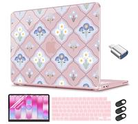 CISSOOK Compatible with MacBook Neo 13 inch Case A3404, Cute Pink Floral Pattern Aesthetic Laptop Hard Shell Protective Cover for Women & Girls with Keyboard Skin, Screen Protector & Type C Adapter