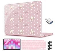 CISSOOK Cute Pink Case for MacBook Neo 13 inch A3404, Heart Bear Polka Dot Pink Protective Hard Plastic Laptop Cover with Keyboard Cover, Screen Protector & USB C Adapter