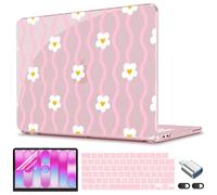 CISSOOK Cute Pink Case for MacBook Neo 13 inch A3404, Wavy Stripe Heart Flower Pink Protective Hard Plastic Laptop Cover with Keyboard Cover, Screen Protector & USB C Dongle