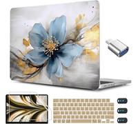 CISSOOK for MacBook Air 13.6 inch Case 2026 2025 2024 2023 2022 Release Model A3240 A3113 A2681, Hard Shell Cases with Keyboard Cover Type C Adapter for MacBook Air 13 M2 M3 M4 M5, Retro Golden Floral