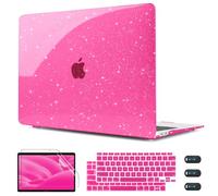 CISSOOK Rose Pink Glitter Case for MacBook Air 13 Inch 2021 2020 2018 Release Model A2337 M1 A2179 A1932, Sparkly Hot Pink Hard Shell Case with Keyboard Cover for MacBook Air13 2020-2021 with Touch ID
