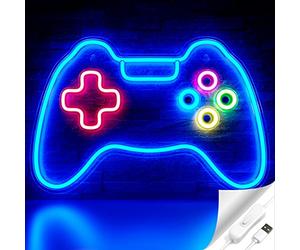 Cisteen Game Neon Sign, Gamepad Shape LED Neon Light Signs with Acrylic Board, USB Powered Game Room Decoration Wall Light, Gamer Gifts Neon Lights for Boys Teen Gaming Zone Party,Bedroom,Man Caves