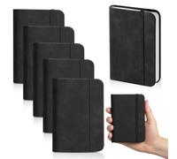 Cisyia A7 Notebook, 6 PCS Basics Classic Black Casebound Notebook Pocket Small Notebooks with Elastic Closure, Travel Notebooks Hardback Notepad for Writing and Note-Taking Memos (Black)