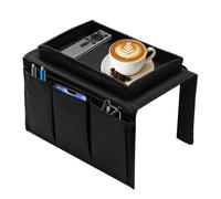 Cisyia Sofa Arm Tray, Sofa Armrest Organizer with Cup Holder, Armchair Tray Sofas Candy Organizer with Trays Waterproof Sofas Arm Chair Table Holder for Drinks Phone Magazine Book Snacks