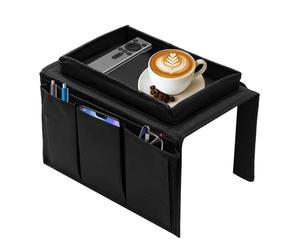 Cisyia Sofa Arm Tray, Sofa Armrest Organizer with Cup Holder, Armchair Tray Sofas Candy Organizer with Trays Waterproof Sofas Arm Chair Table Holder for Drinks Phone Magazine Book Snacks