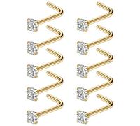 Cisyozi 18G Nose Rings Studs Hypoallergenic Nose Piercings 316L Surgical Steel Silver Nose Rings Set L Shaped Nose Nostril Piercing Jewelry for Women Men Diamond CZ 1.5mm 2mm 2.5mm 3mm 3.5mm 4mm