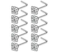 Cisyozi 18G Nose Rings Studs Hypoallergenic Nose Piercings 316L Surgical Steel Silver Nose Rings Set L Shaped Nose Nostril Piercing Jewelry for Women Men Diamond CZ 1.5mm 2mm 2.5mm 3mm 3.5mm 4mm