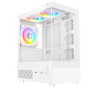 CiT Celsius mATX Gaming PC Case - Panoramic Dual Tempered Glass - Including 3 x 120mm Infinity ARGB Fans, 6-Port PWM Hub - AIO Liquid Cooling Support - USB 3.0, USB 2.0, HD Audio | White