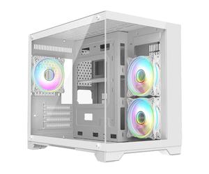 CiT Concept White Dual Tempered Glass Panelling Micro-ATX PC Gaming Cube with 6-Port PWM Fan Controller and 3 x CiT Tornado Infinity 120mm ARGB Dual-Ring Fans Included