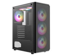 CiT Delta Black Mid-Tower PC Gaming Case ATX with Mesh+Accented ABS Front & Tempered Glass Side Panel with 30% Tint with 6 x Infinity 120mm ARGB Inner-Ring Fans & 6-Port Hub Included