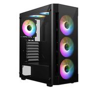 CiT Destroyer Black Mid-Tower PC Gaming Case ATX with 2 x Tempered Glass Panels - 70%/30% Tint On Front & Side Tempered Glass Panels with 6 x Infinity 120mm ARGB Inner-Ring Fans & 6-Port Hub Included