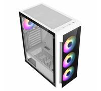 CiT Destroyer White Mid-Tower PC Gaming Case ATX with 2 x Tempered Glass Panels - 70%/30% Tint On Front & Side Tempered Glass Panels with6 x Infinity 120mm ARGB Inner-Ring Fans & 6-Port Hub Included