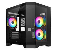 CiT DS240 Black Dual Chamber Panoramic Three-Sided Tempered Glass Micro-ATX PC Computer Case With 3 x 120mm CiT Pro Storm 120mm Infinity ARGB PWM Fans Bundled & 6-Port PWM Fan Hub Included