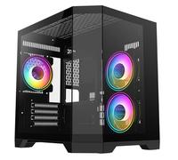 CiT DS240 Black Dual Chamber Panoramic Three-Sided Tempered Glass Micro-ATX PC Computer Case With 3 x 120mm CiT Celsius 120mm Infinity ARGB PWM Fans Bundled & 6-Port PWM Fan Hub Included