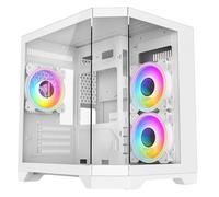 CiT DS240 White Dual Chamber Panoramic Three-Sided Tempered Glass Micro-ATX PC Computer Case With 3 x 120mm CiT Celsius 120mm Infinity ARGB PWM Fans Bundled & 6-Port PWM Fan Hub Included