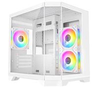CiT DS240 White Dual Chamber Panoramic Three-Sided Tempered Glass Micro-ATX PC Computer Case With 3 x 120mm CiT Pro Storm 120mm Infinity ARGB PWM Fans Bundled & 6-Port PWM Fan Hub Included