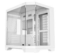 CiT DS240 White Dual Chamber Panoramic Three-Sided Tempered Glass Micro-ATX PC Computer Case With 6-Port PWM Fan Hub Included