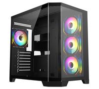 CiT DS360 Black Dual Chamber Panoramic Three-Sided Tempered Glass Micro-ATX PC Computer Case With 4 x 120mm CiT Pro Storm 120mm Infinity ARGB PWM Fans Bundled & 6-Port PWM Fan Hub Included