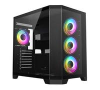 CiT DS360 Black Dual Chamber Panoramic Three-Sided Tempered Glass ATX PC Computer Case With 4 x 120mm CiT Celsius 120mm Infinity ARGB PWM Fans Bundled & 6-Port PWM Fan Hub Included