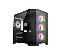 CiT DS360 Black Dual Chamber Panoramic Three-Sided Tempered Glass Micro-ATX PC Computer Case With 4 x 120mm CiT Pro Storm 120mm Infinity ARGB PWM Fans Bundled & 6-Port PWM Fan Hub Included