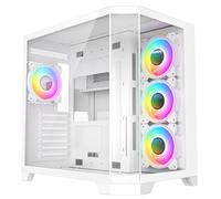 CiT DS360 White Dual Chamber Panoramic Three-Sided Tempered Glass ATX PC Computer Case With 4 x 120mm CiT Celsius 120mm Infinity ARGB PWM Fans Bundled & 6-Port PWM Fan Hub Included