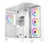 CiT DS360 White Dual Chamber Panoramic Three-Sided Tempered Glass ATX PC Computer Case With 4 x 120mm CiT Pro Storm 120mm Infinity ARGB PWM Fans Bundled & 6-Port PWM Fan Hub Included