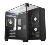 CiT Eclipse mATX Gaming PC Case - Dual Chamber Design - Panoramic Tempered Glass - including 3 x 120mm Infinity ARGB Fans, LED Strip, 6-Port PWM Hub, AIO Support, USB 3.0, USB 2.0, HD Audio | Black