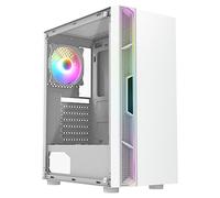 CiT Galaxy Mid-Tower PC Gaming Case ATX with RGB Rainbow LED Strip & Tempered Glass Side Panel with 1 Rear RGB Rainbow Fan Included | White