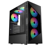 CiT Impact Black Mid-Tower PC Gaming Case ATX with 2 x Tempered Glass Panels - Darkened Tempered Glass with 6 x 120mm ARGB Inner-Ring Fans & 6-Port Hub Included