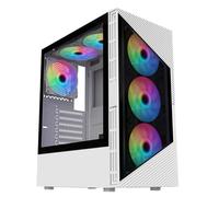 CiT Impact White Mid-Tower PC Gaming Case ATX with 2 x Tempered Glass Panels - Darkened Tempered Glass with 6 x 120mm ARGB Inner-Ring Fans & 6-Port Hub Included
