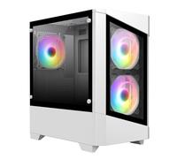 CiT Level 1 Micro-ATX PC Gaming Case M/ATX with 30% Tint On Tempered Glass Panels with 3 x RGB Rainbow Fans Included | White