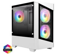 CiT Level 1 Micro-ATX PC Gaming Case M/ATX with 30% Tint On Tempered Glass Panels with 3 x RGB Rainbow Fans Included | White