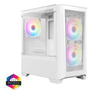 CiT Level 2 White Micro-ATX Mesh PC Gaming Case with 3 x 120mm RGB Rainbow Fans Included With Tempered Glass Side Panel