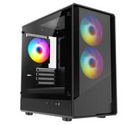 CiT Level 5 Black Gaming PC Case - Micro-ATX Computer Case with Mesh Front & Tempered Glass Side - 3 x 120mm ARGB Fans and 6-Port PWM Fan Hub Included - AIO Support - USB 3.0, USB 2.0 - HD Audio/Mic