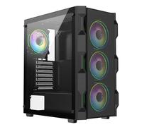 CiT Neo Black Airflow Mid-Tower PC Gaming Case ATX with Mesh Front Panel & Tempered Glass Side Panel with 4 x CiT Tornado Infinity 120mm ARGB Dual-Ring Fans Included