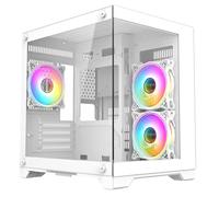 CiT Overseer White Dual Tempered Glass Panelling Micro-ATX PC Gaming Cube with 6-Port PWM Fan Controller and 3 x CiT Tornado Infinity 120mm ARGB Dual-Ring Fans Included