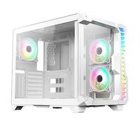 CiT Pro Android X Gaming Cube, ATX Mid-Tower - Dual Chamber Layout with Tempered Glass Front & Side Panels with 3 Infinity ARGB Fans Included | White