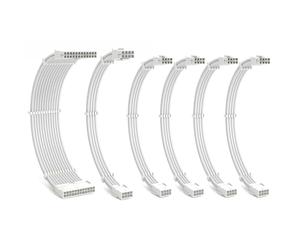 CiT Pro PSU Cable Extension Kit Sleeved Cable Custom Power Supply Sleeved Extension 16 AWG 24-Pin, 4 + 4 pin, 8-Pin & 6 + 2pin With Combs | White