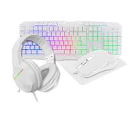CiT Raptor 4-in-1 Gaming Bundle Kit - UK Layout Rainbow LED Keyboard (115 Keys), 2400 DPI USB Gaming Mouse, 40mm Headset with Mic (3.5mm + USB LED), Mouse Mat, Plug & Play for Windows PC | White
