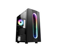 CiT Sauron Tempered Glass Mid-Tower ATX Gaming PC Case with Front LED Strip & 1 x Three-Sided Infinity ARGB Fan - Black