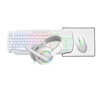 CiT Scorpion 4-in-1 Gaming Kit, Wired Keyboard (UK Layout) & Mouse with Headset and Mouse Pad, Rainbow LED Backlit, Multimedia Keys, 2400 DPI, Rainbow LED Gaming Bundle For Windows | White