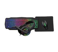 CiT Scorpion 4-in-1 Gaming Kit, Wired Keyboard (UK Layout) & Mouse With Headset and Mouse Pad, Rainbow LED Backlit, Multimedia Keys, 2400 DPI, Gaming Bundle For Windows | Black