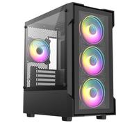 CiT Tornado Black Gaming PC Case - Micro-ATX Computer Case - Tempered Glass Front & Side Panels - 4 x 120mm ARGB Fans Included - AIO Support - USB 3.0, 2x USB 2.0 - HD Audio/Mic
