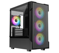 CiT Tornado Gaming PC Case - Micro-ATX Computer Case - Mesh Front Intake Panel - 4 x 120mm ARGB Fans Included - AIO Support - USB 3.0, 2x USB 2.0 - HD Audio/Mic | Black