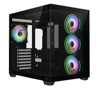 CiT Vision Dual Tempered Glass Panelling ATX PC Gaming Cube with 6-Port PWM Fan Controller and 4 x CiT Tornado Infinity 120mm ARGB Dual-Ring Fans Included | Black